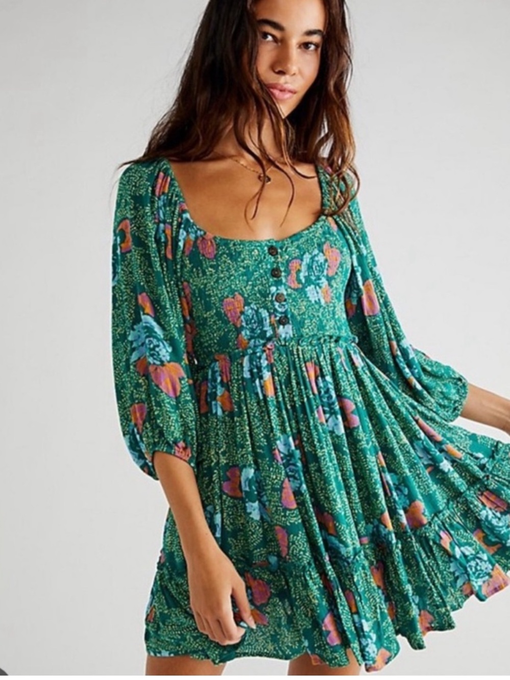 Free people picnic printed smocked mini dress